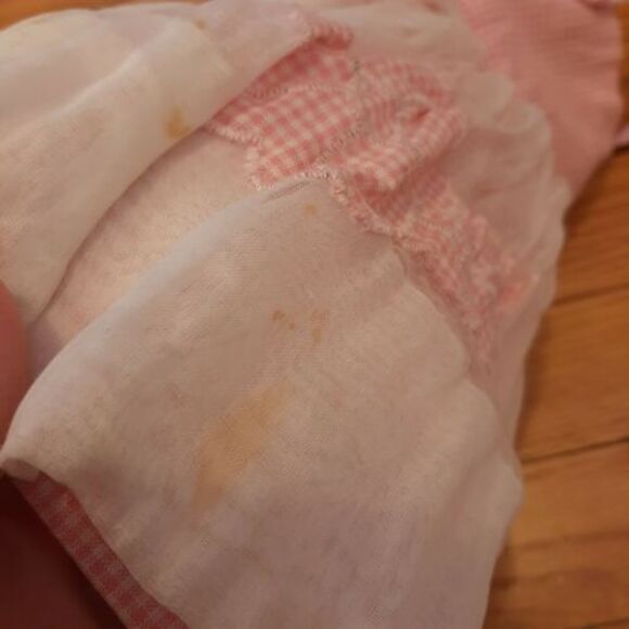 Vtg Handmade Baby/Toddler Dress - Pink Gingham & White Sheer w/ Appliques - Picture 8 of 11